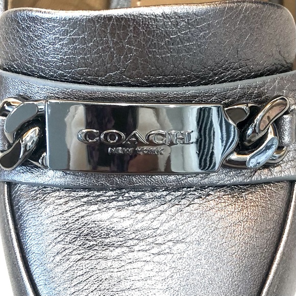 Coach Metallic Gunmetal Leather Platform Pump with Silver Coach Logo Buckle - Picture 8 of 11